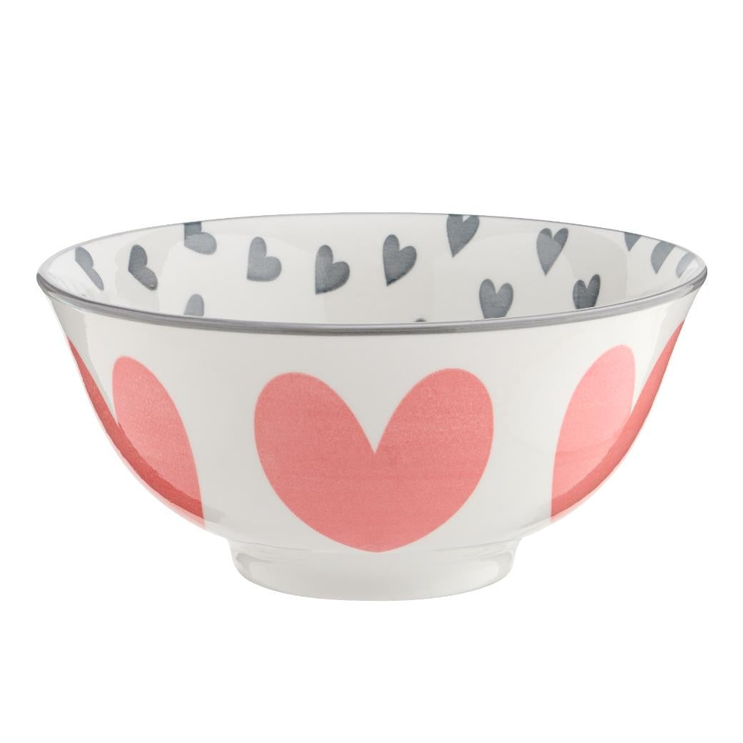 Table Creations Soup Bowl 8" - Big Red & Grey Hearts - iQ living