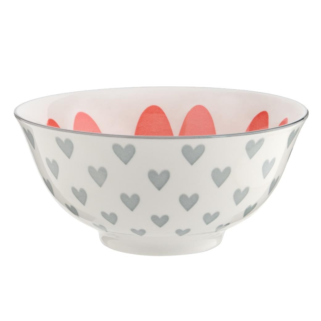 Table Creations Soup Bowl 8" - Grey & Red Hearts