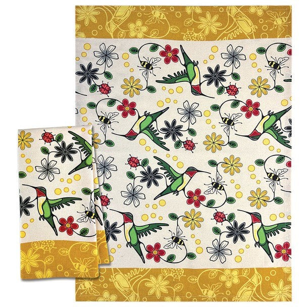 Native Northwest Cotton Tea Towel Yellow Hummingbird