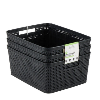 Neat & Tidy Weave Plastic Basket Small - EACH - Black