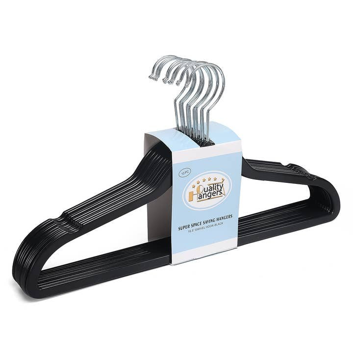 Quality Hangers Slim Black Plastic Hangers 10 Pack
