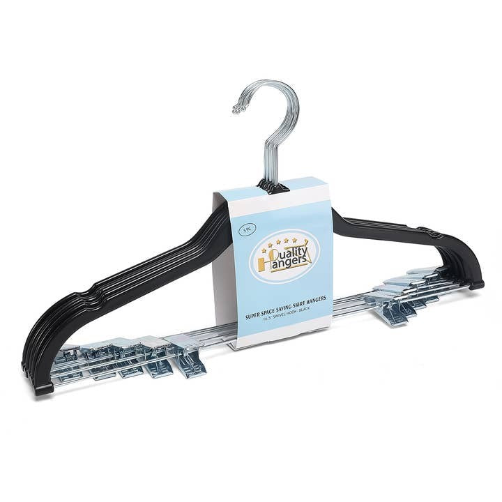Quality Hangers Slim Black Plastic Skirt Hangers 5 Pack