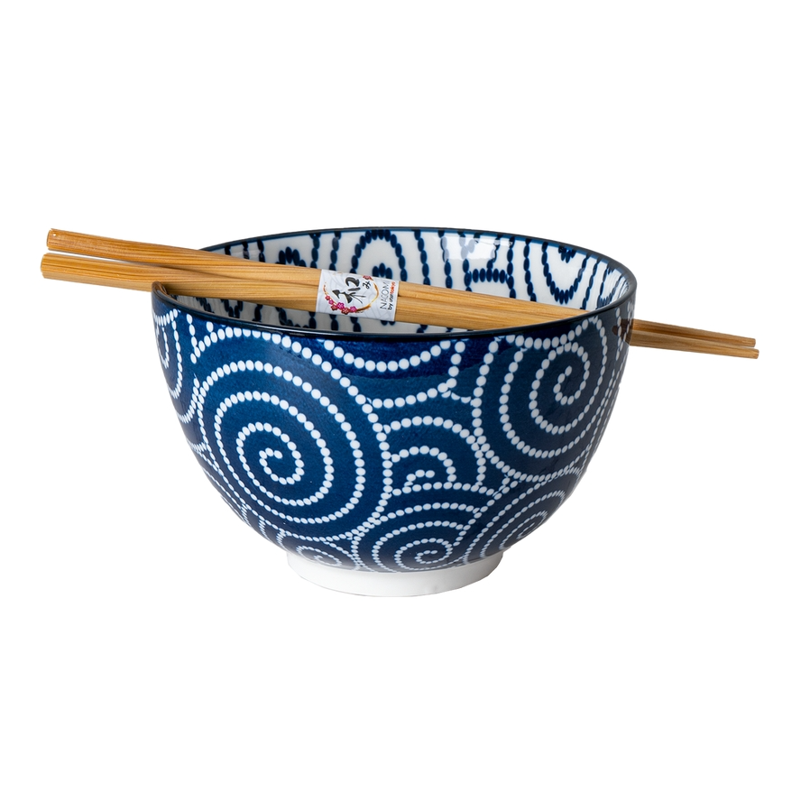 Urban Tokyo 20oz Noodle Bowl & Chopsticks - Brush Swirl
