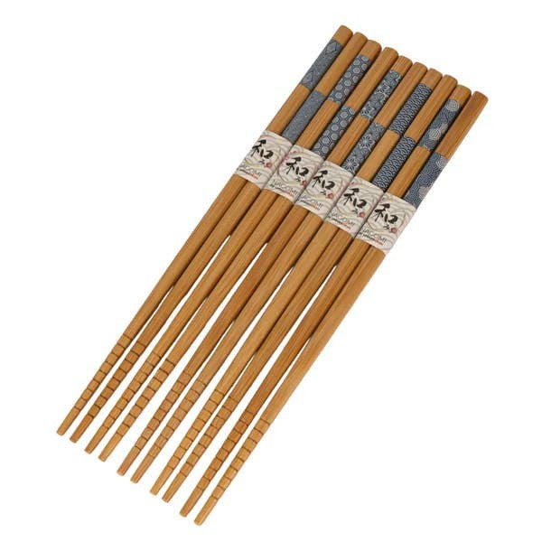 Urban Tokyo Chopsticks Set Of 5 - Bamboo Blue Check