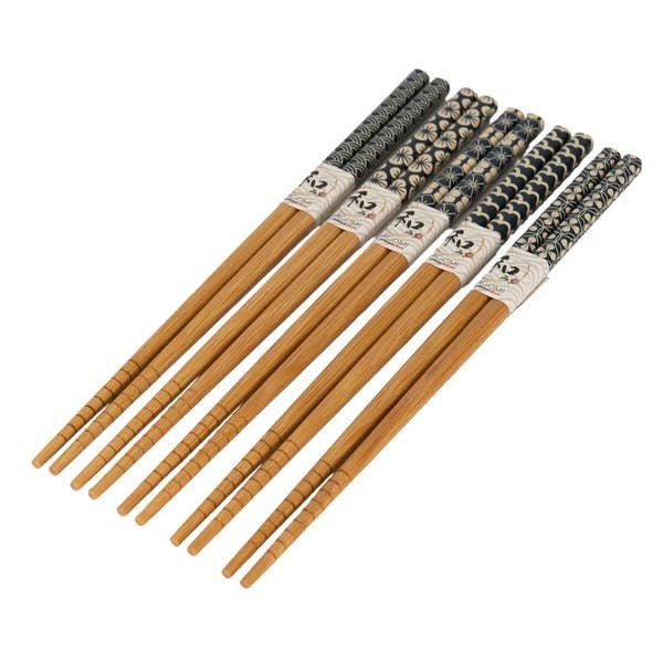 Urban Tokyo Chopsticks Set Of 5 - Bamboo Blue Patterns