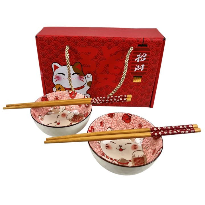 Urban Tokyo Chopstick Gift Set - Neko Cat Red