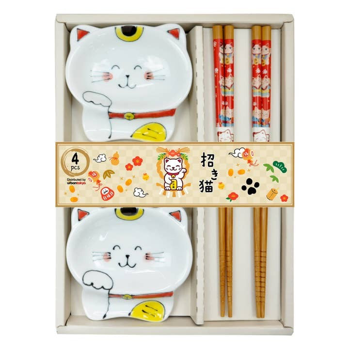 Urban Tokyo Chopstick Gift Set - Lucky Cat White