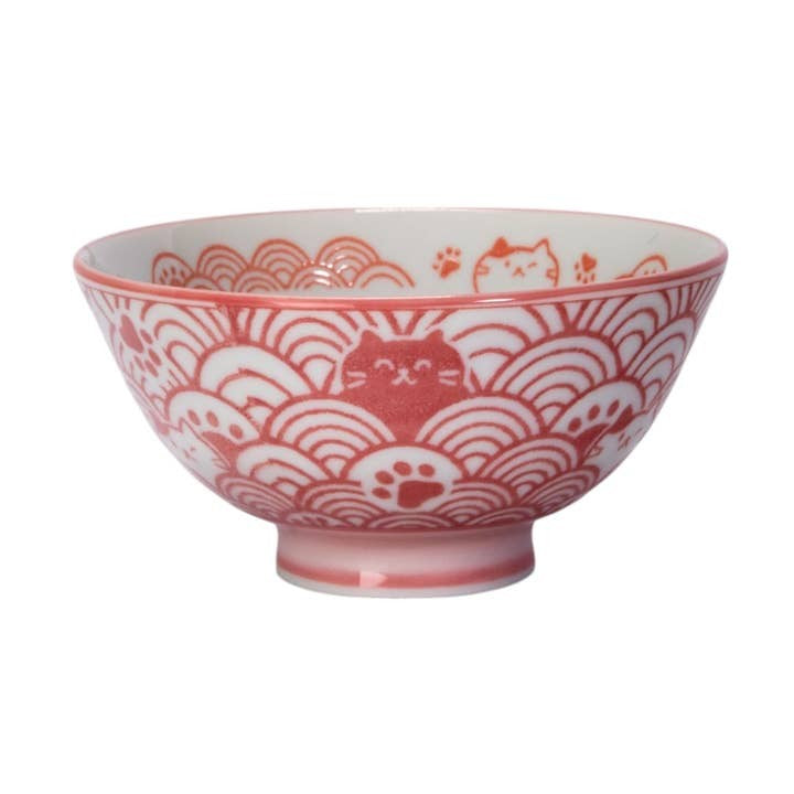 Urban Tokyo 10oz Rice Bowl - Seikaiha Neko Cat Red