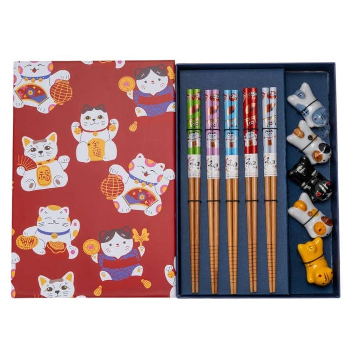 Urban Tokyo 5 Chopstick & Rest Gift Set - Cats