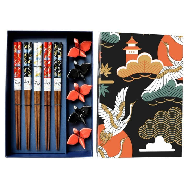 Urban Tokyo 5 Chopstick & Rest Gift Set - Cranes