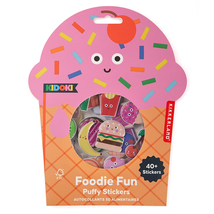Kikkerland Kidoki Puffy Stickers 3 Sheets - Foodie Fun