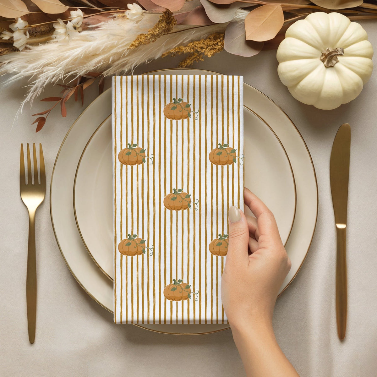 Mahogany Fall Napkin Set Of 4 Striped Pumpkin