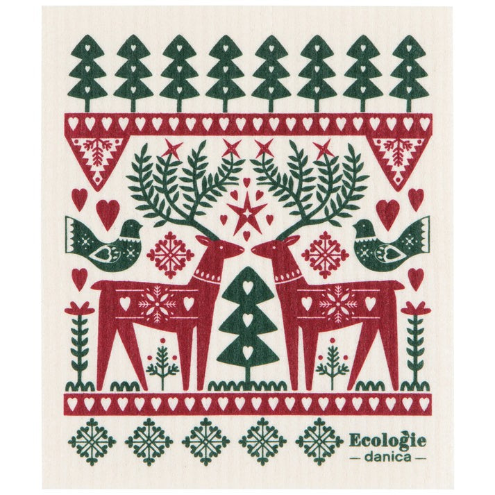 Now Designs Christmas Swedish Dish Cloth Folk Forest