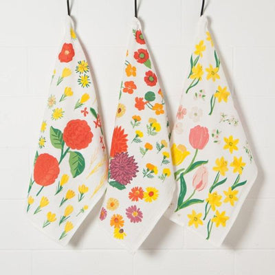 Now Designs Flour Sack Tea Towel Set Of 3 - Flowers On The Mont