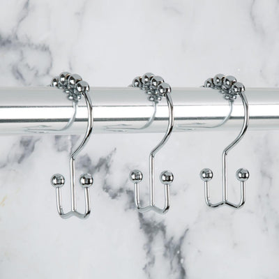 Moda At Home Annex Double Roller Shower Hooks S/12, Brushed Steel