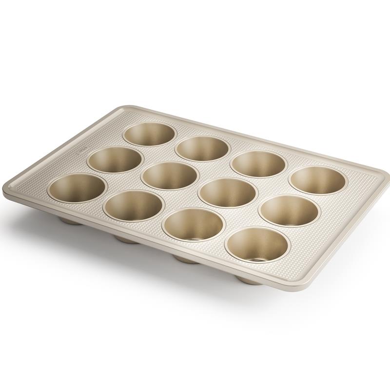 Patisse Ceramic Muffin Pan 12 Cups with Non-Stick Surface, Cream/Copper