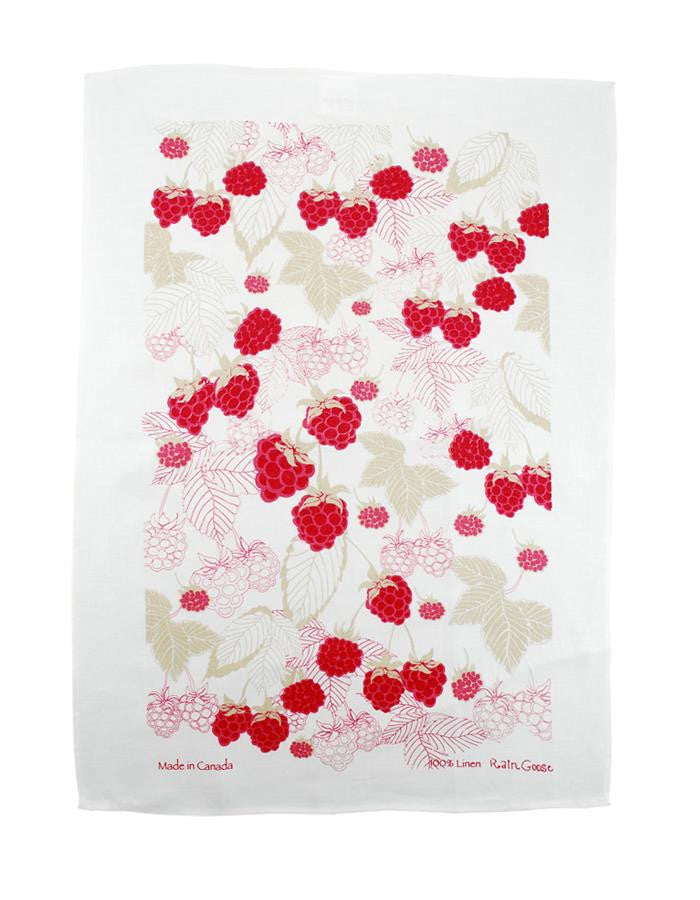 Rain Goose Linen Towel, Raspberry