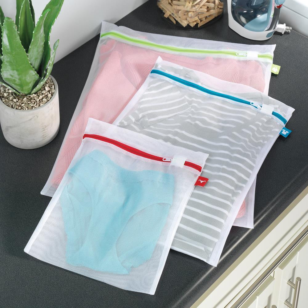 Whitmor Color Coded Zippered Mesh Wash Bags