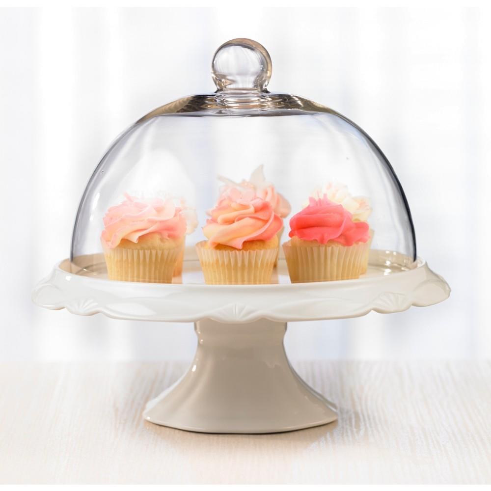Bianco Brilliant Pedestal Cake Plate and Dome, 25cm - iQ living