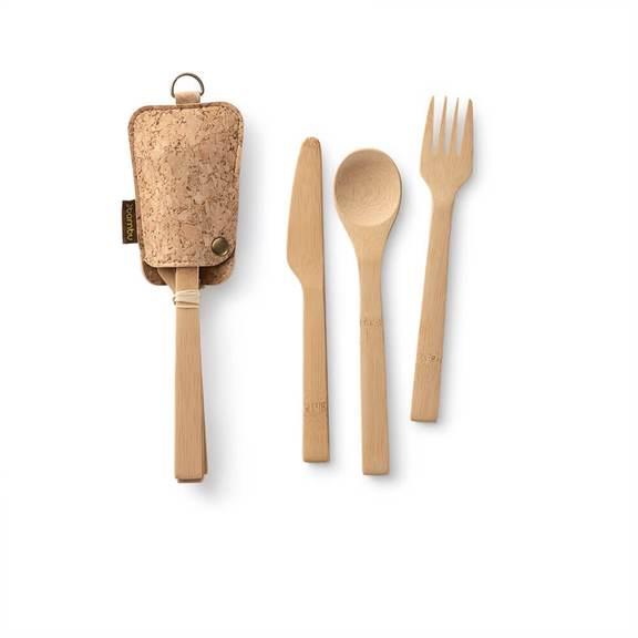 Bambu Lunch Utensil Set With Cork Carry Case