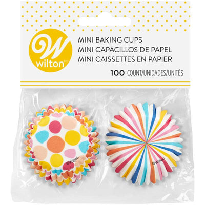 Wilton 100 Count Mini Baking Cups, Polka Dots & Stripes