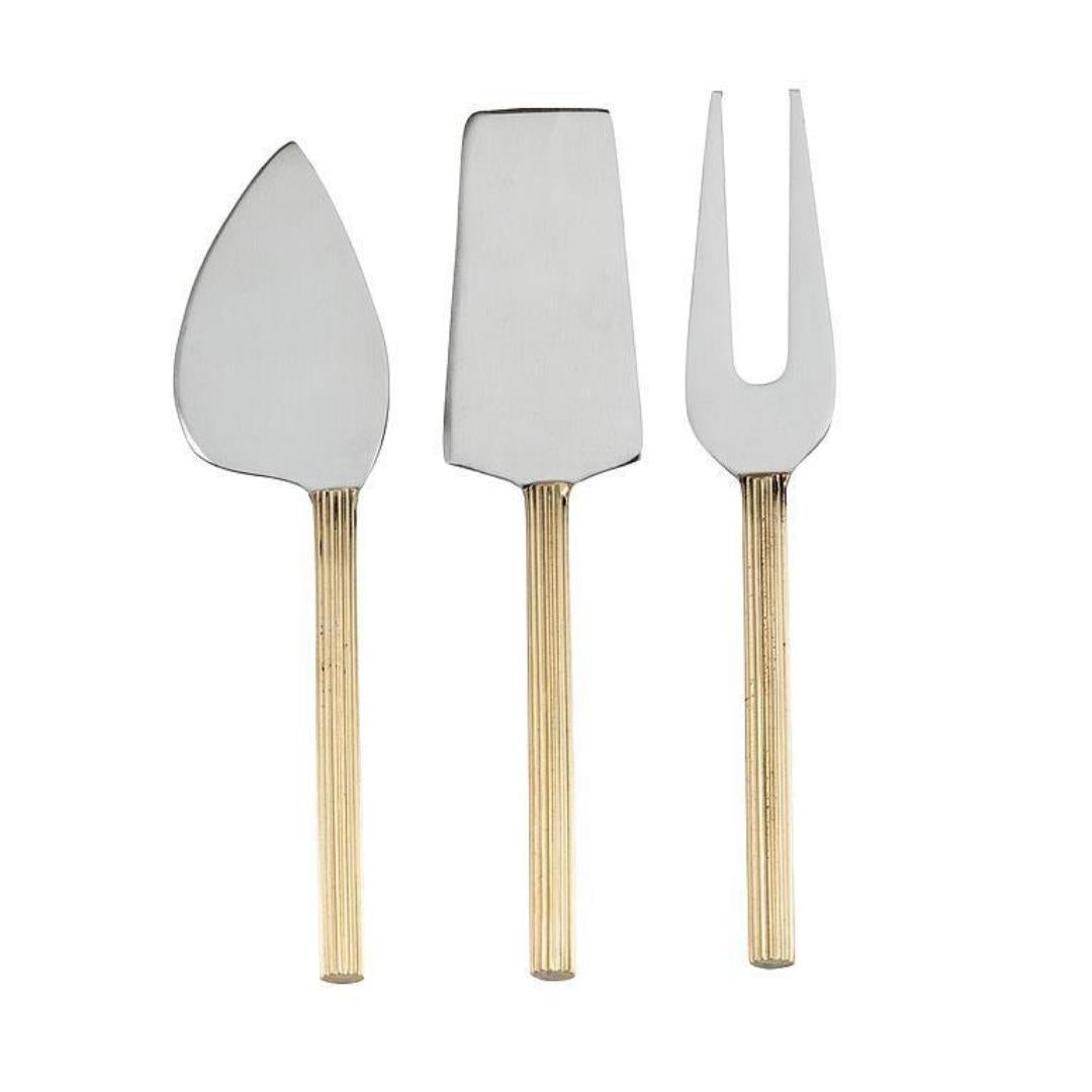 Abbott Brass Ribbed Handle Cheese Knife Set Of 3