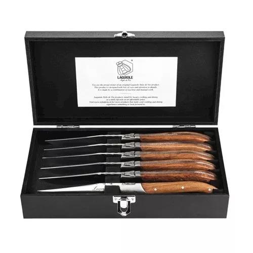 Laguiole Luxury Steak Knives Set Of 6 - Rose Wood