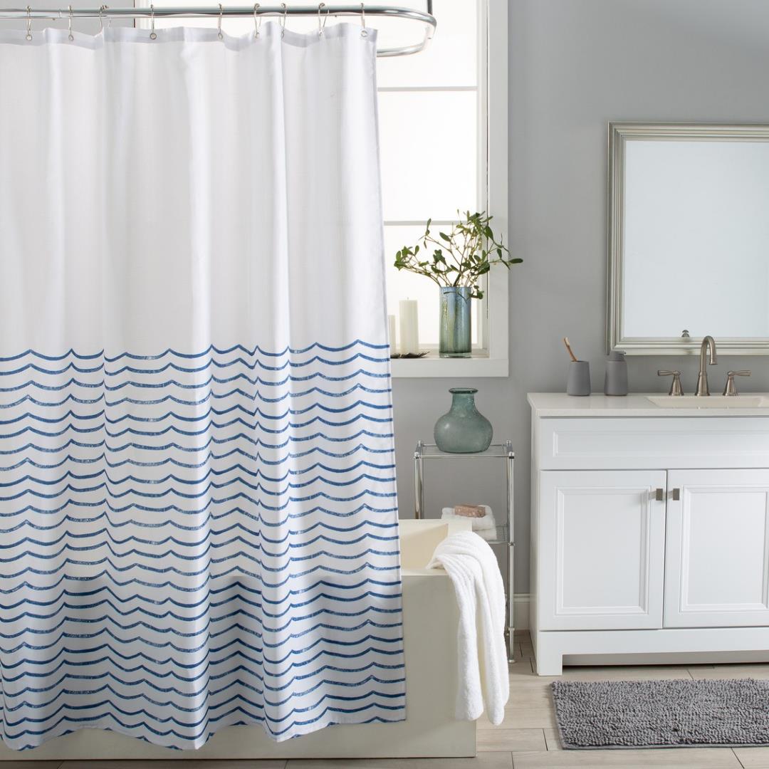 Moda At Home Polyester Shower Curtain Blue Waves