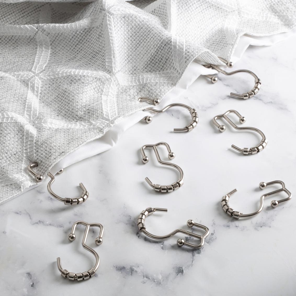 Moda At Home Annex Double Roller Shower Hooks S/12, Brushed Steel