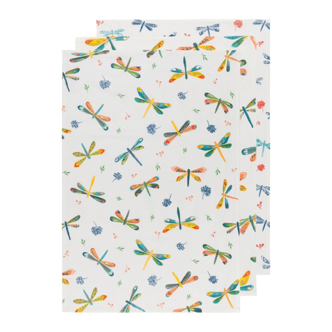 Now Designs Flour Sack Tea Towel Set Of 3 - Dragonfly